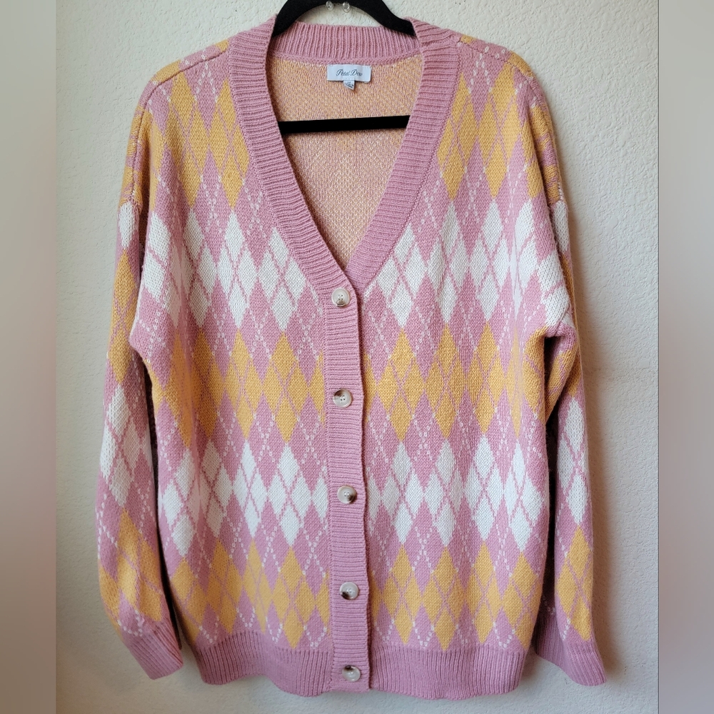 Petal Dew oversized argyle button front cardigan